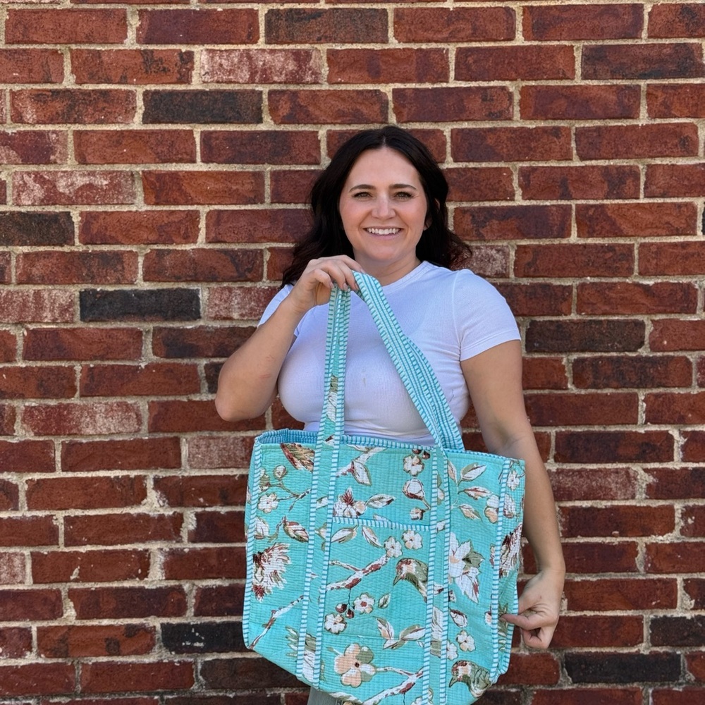 Floral Light Blue Tote Bag